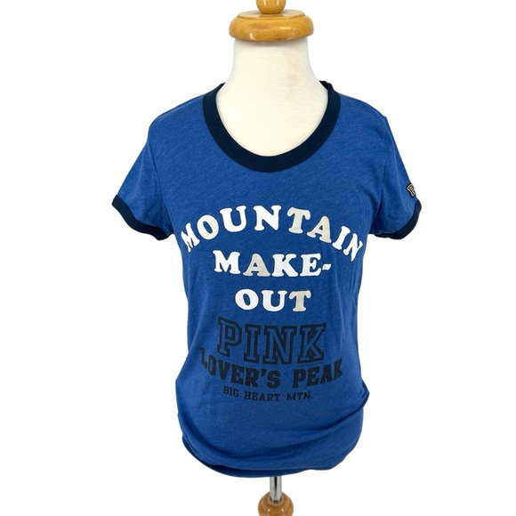 PINK Victoria's Secret Tops - NWT Vtg Y2K PINK Victoria’s Secret Mountain Makeout Lover’s Peak Blue Ringer Tee